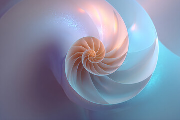 Digital abstract art of a shell fractal, showcasing smooth spirals and intricate patterns.