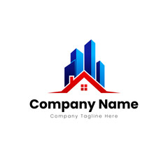 Fototapeta premium Modern real estate logo with stylized buildings and house roof