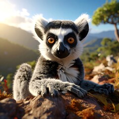 Fototapeta premium Cute lemur on a mountaintop