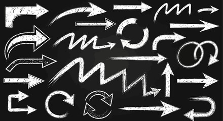 Collection of various chalk-drawn arrows on a blackboard background.