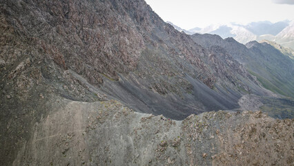 The aerial views of the Tien Shan Mountains in Kyrgyzstan