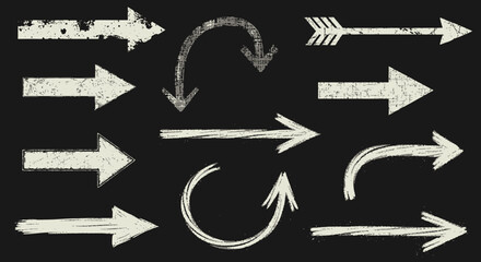 Collection of hand-drawn arrow illustrations pointing in various directions on a dark textured background.