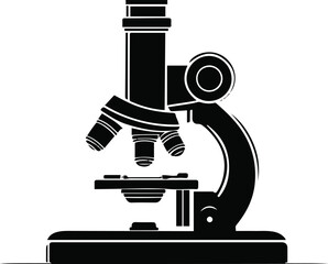 Black bold outline with white background, Outline of microscope with tiny sample slide, science theme  3
