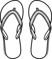 Black bold outline with white background, Minimal line art of pair of flip-flops side by side, summer vibe 3