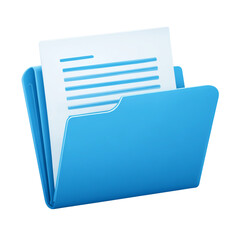 Blue folder with document isolated on transparent background for file management