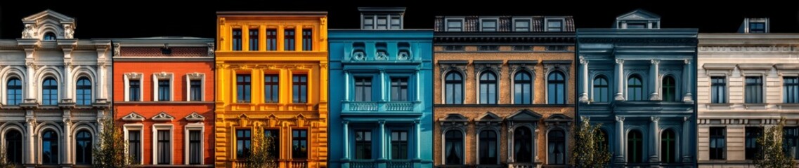 Fototapeta premium Vibrant Facades of Historic Buildings Captured in Colorful Urban Scene