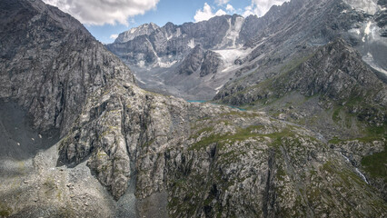 The aerial views of the Tien Shan Mountains in Kyrgyzstan