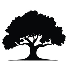 Vector oak tree icon, flat black silhouette illustration, natural symbol of strength, growth, and nature, ideal for logos, labels, and eco design projects.
