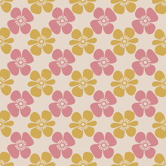 Delicate Floral Pattern in Pink and Gold Seamless Design Perfect for Textiles and Crafts Background with Repeating Flower Motifs