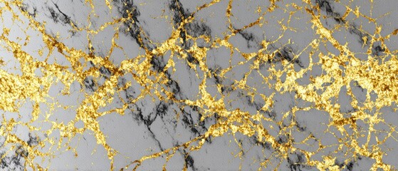 Elegant marble texture background features luxurious golden veins against a subtle gray surface creating a sophisticated abstract pattern.