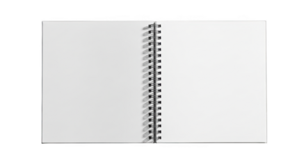 3d open spiral notebook with blank pages and metal binding transparent background