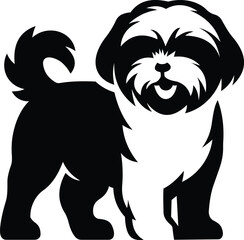 Shih Tzu dog standing black and white canine, Elegant Shih Tzu silhouette pet design