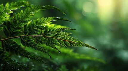 Fresh Green Fern Leaf in Lush Forest Environment with Soft Lighting