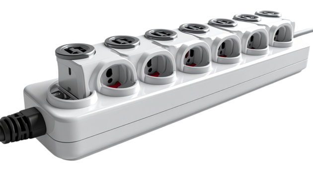 White electrical extension cord with multiple outlets