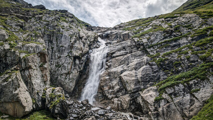 The aerial view of Barskoon Waterfall in Kyrgyzstan