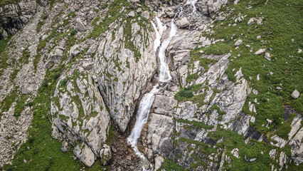 The aerial view of Barskoon Waterfall in Kyrgyzstan