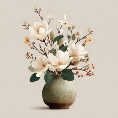 Elegant Floral Arrangement in Rustic Vase with Soft Background
