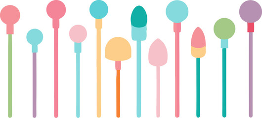 Vector Illustration of Colorful Makeup Brushes Arranged, Minimalist Cosmetic Accessory Vector, Stylish Beauty Tool Set Illustration, Vibrant Makeup Brush Design