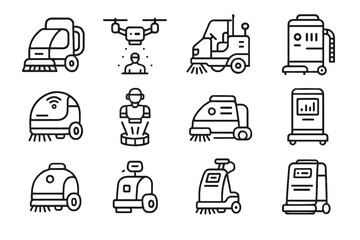 Programmable vector robots icon digital machine dust cleaning connected warehouse holographic industrial