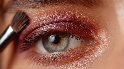 Woman applying eyeshadow with makeup brush