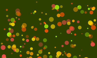 Green Background with Scattered Colorful Bokeh Dots