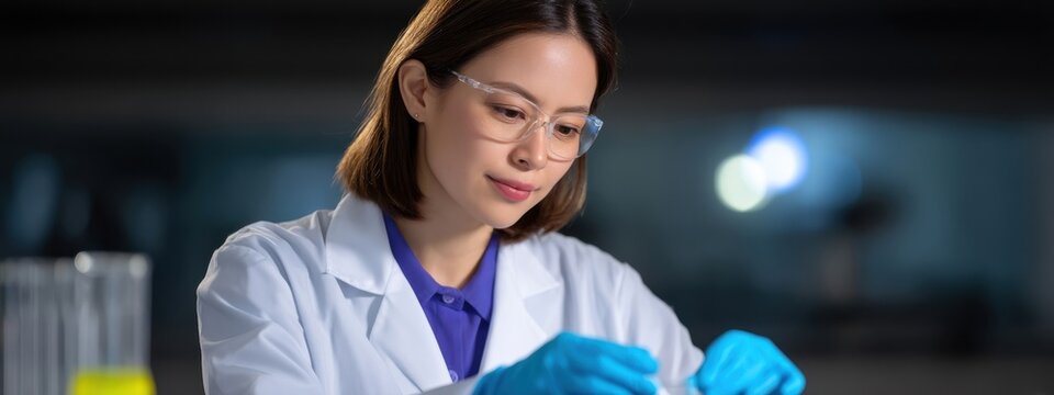 Female Scientist Conducting Experiment in Laboratory Setting