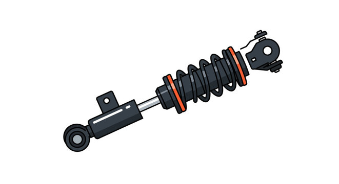 Automotive Coilover Shock Absorber with Orange Accents Detailed Line Art Illustration.