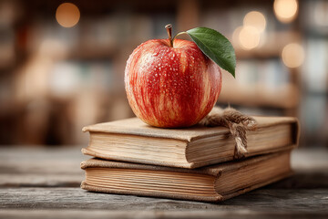 Stacked books with apple on top class. Generative AI