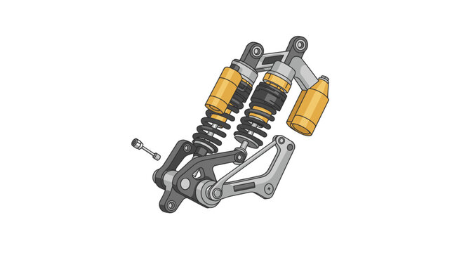 Detailed Illustration of Dual CoilOver Motorcycle Shocks with Linkage System.