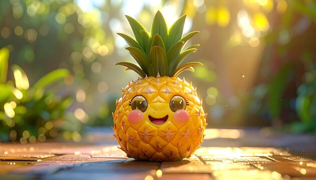 Cute pineapple character in sunlight