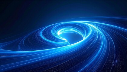 Dynamic blue neon light lines twisting into a futuristic data vortex or hyperspace tunnel concept