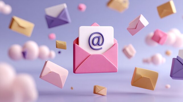 Email envelope with  symbol flying in sky