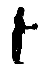 A simple, elegant silhouette of a woman presenting a small gift.