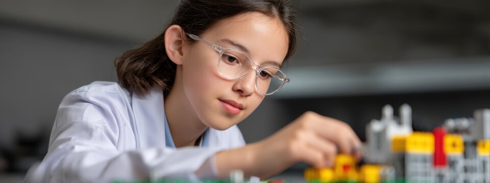 Young Scientist Engaged in Creative Building with Colorful Blocks