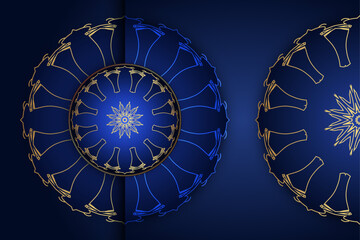 Ornamental blue mandala circles with golden floral patterns on dark background digital art