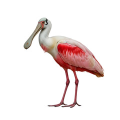 Obraz premium Roseate spoonbill bird with distinctive spoon shaped bill isolated on black