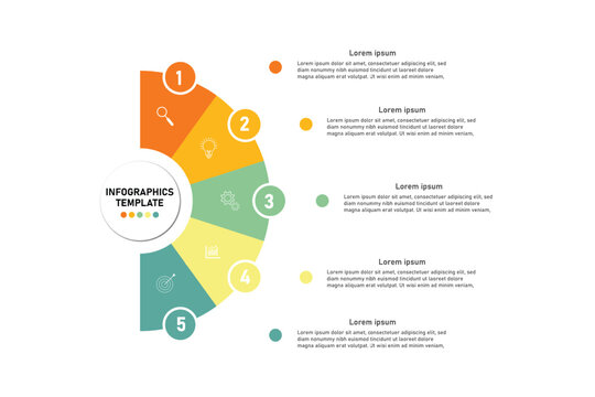 Editable business infographic template design with 5 steps. Infographic template which can be used for presentations banners, workflow layout, annual report, web design.	
