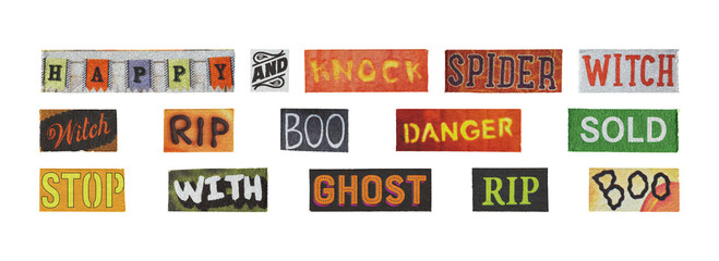 halloween text cutout words collection for social overlays, transparent png
