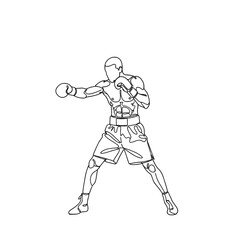 Line drawing of a boxer in stance preparing for a punch  