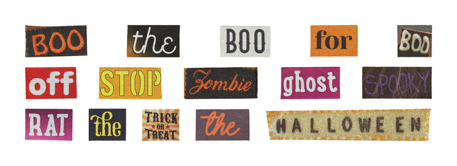 halloween text cutout words collection for social overlays, transparent png
