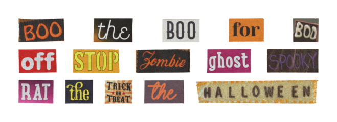 halloween text cutout words collection for social overlays, transparent png
