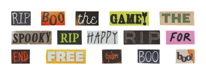 paper cutout halloween typography snippets bundle for printable projects, transparent png
