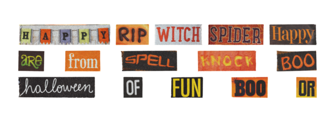 paper cutout halloween typography snippets bundle for printable projects, transparent png
