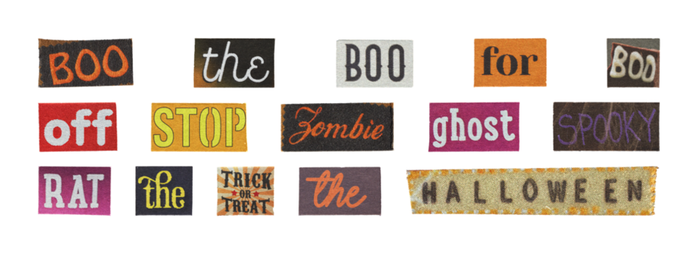 halloween text cutout words collection for social overlays, transparent png
