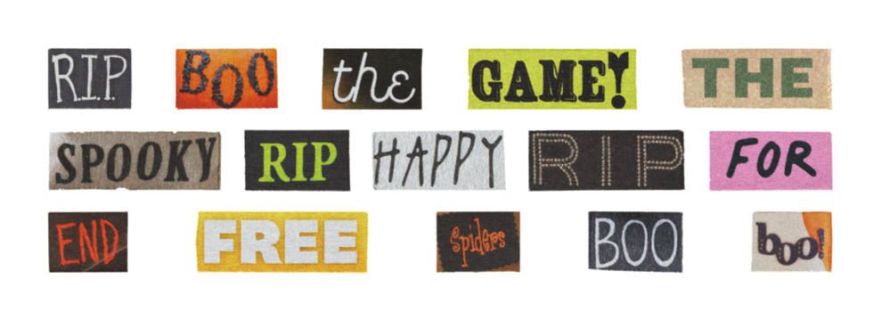 paper cutout halloween typography snippets bundle for printable projects, transparent png
