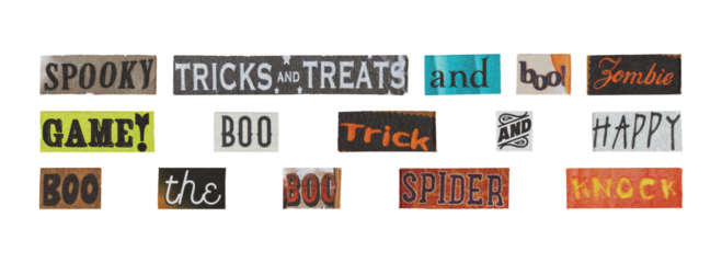 halloween typography wordmarks and text elements set for identity and web
