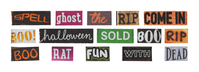 halloween typography wordmarks and text elements set for identity and web
