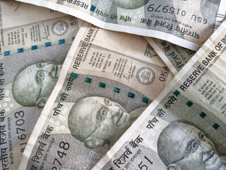 Close up of Indian Currency Notes Rupees 500 Rs Currency Note