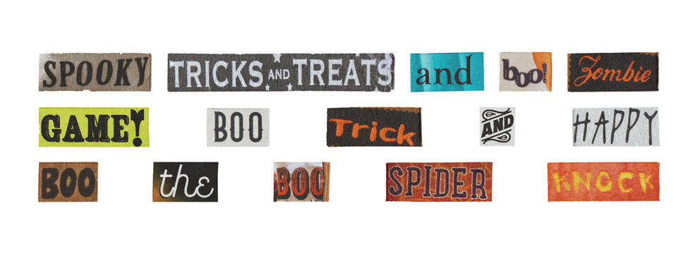 halloween typography wordmarks and text elements set for identity and web
