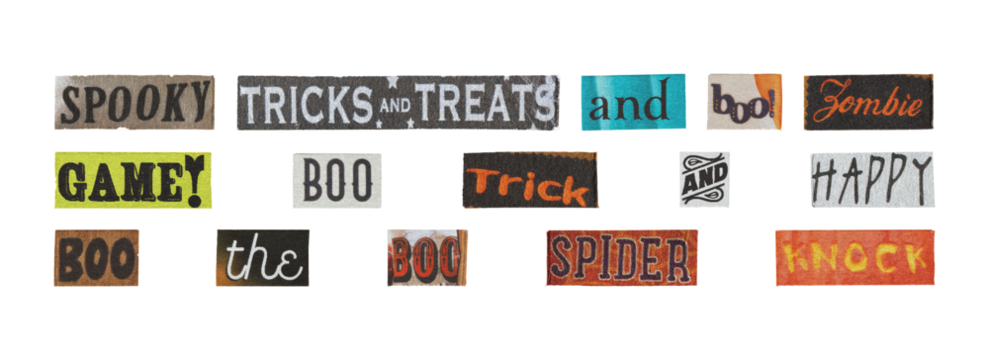 halloween typography wordmarks and text elements set for identity and web
